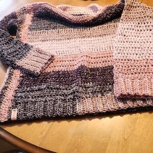 Elegant Pink and Gray Handcrafted Crochet Sweater